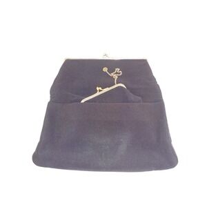 1950s Harry Levine Black Clutch Purse w Matching Coin Purse on Gold Chain Accent